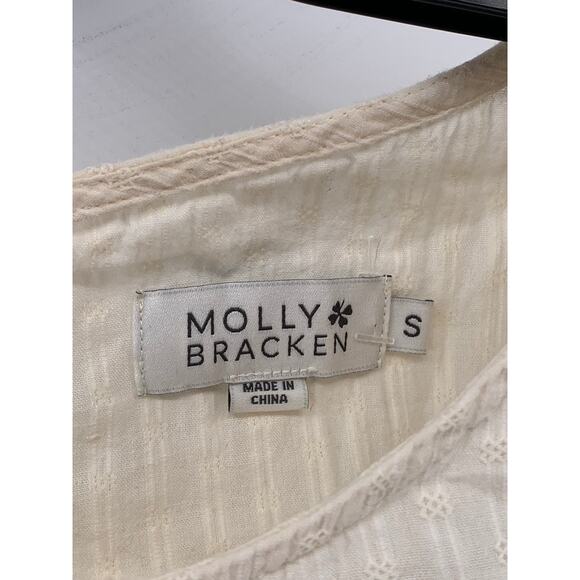 MOLLY BRACKEN Women’s Beige-White Ruffle Open-Back Dress SZ S - Picture 13 of 13